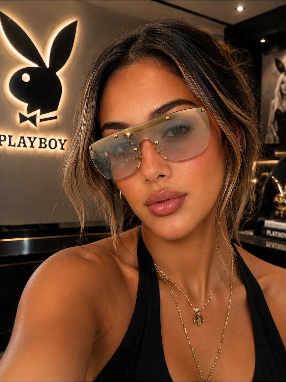 1980’s Playboy Hugh Hefner shields sunglasses